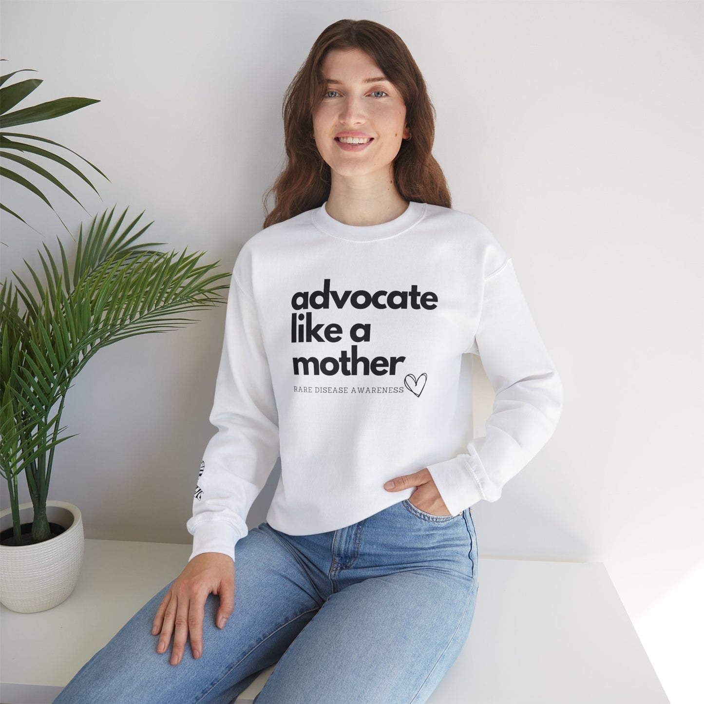 Advocate like a Mother, Ribbon Sleeve Modern, Heavy Blend™ Crewneck Sweatshirt