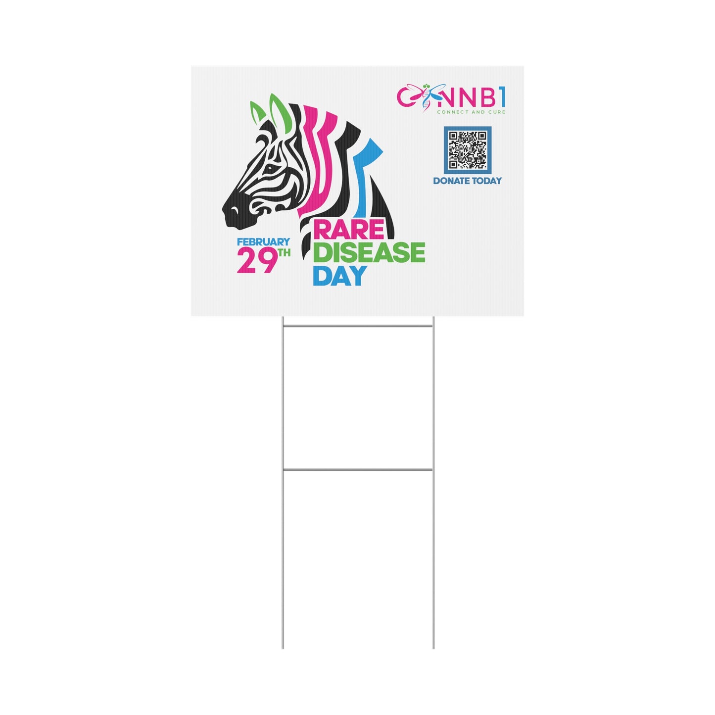 2.29.24 LEAP YEAR, Rare Disease Zebra Head, CTNNB1 Plastic Yard Sign